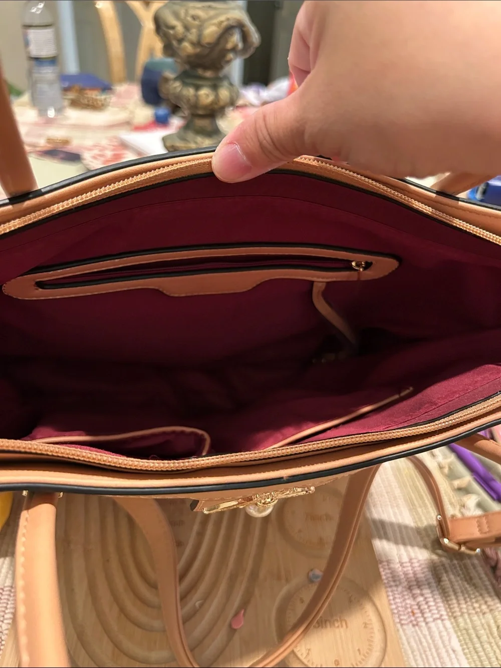 Tan Multi-Color Patterned Women’s Tote Bag (no brand)